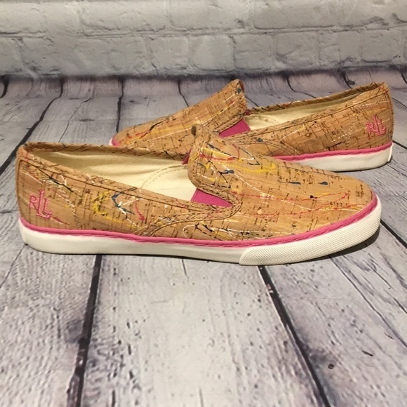 LAUREN Ralph Lauren “JANIS” paint splatter cork slip ons Size 6 - Picture 5 of 9